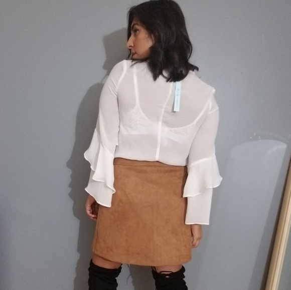 TAN ZIPPERED FAUX SUEDE SHIRT - Picture 4 of 6